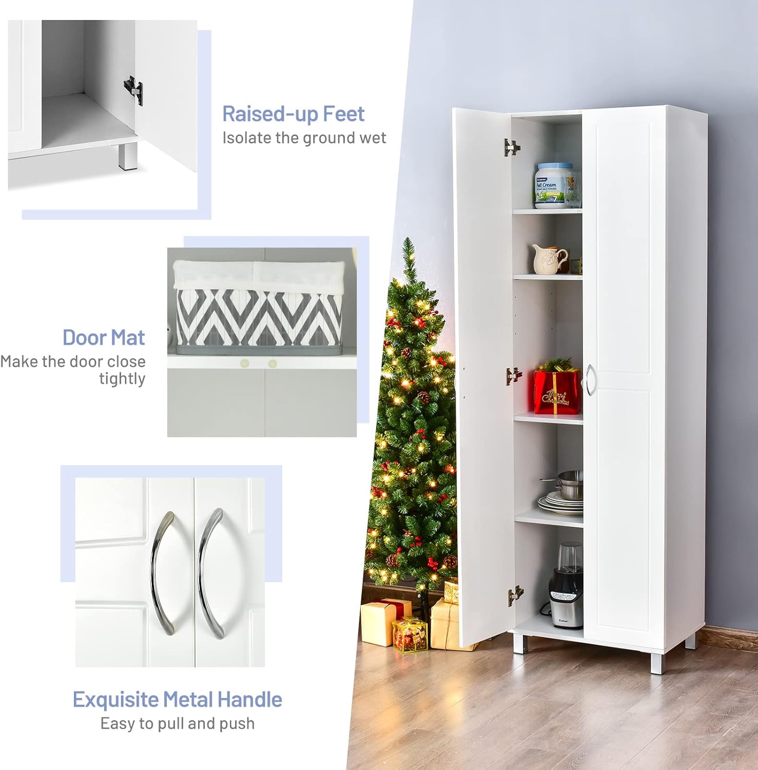 White 2-Door Tall Storage Cabinet with 5 Shelves W27896