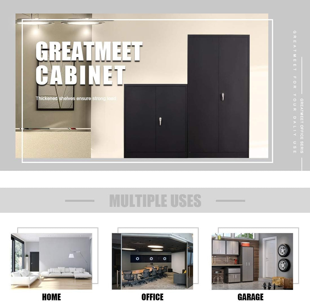 Black Metal Storage Cabinet with Locking Doors and 4 Adjustable Shelves E854