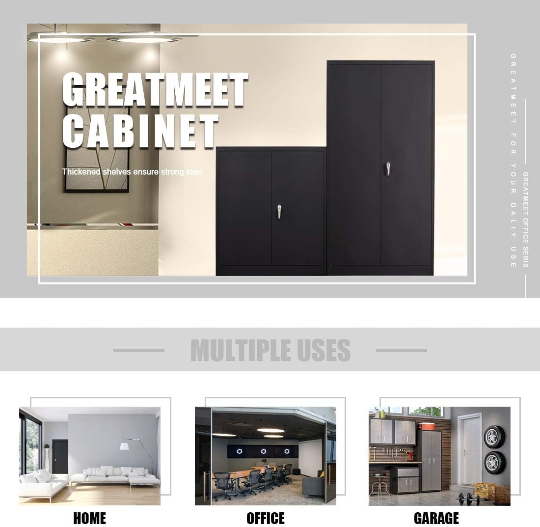 Black Metal Storage Cabinet with Locking Doors and 4 Adjustable Shelves E854