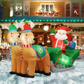 6.9ft Long Christmas Inflatable LED Lighted Santa on Green Sleigh with Reindeers and Gift Boxes Blow up Outdoor Yard Decoration M89584