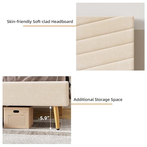 King Size Velvet Upholstered Platform Bed with Adjustable Headboard H463669