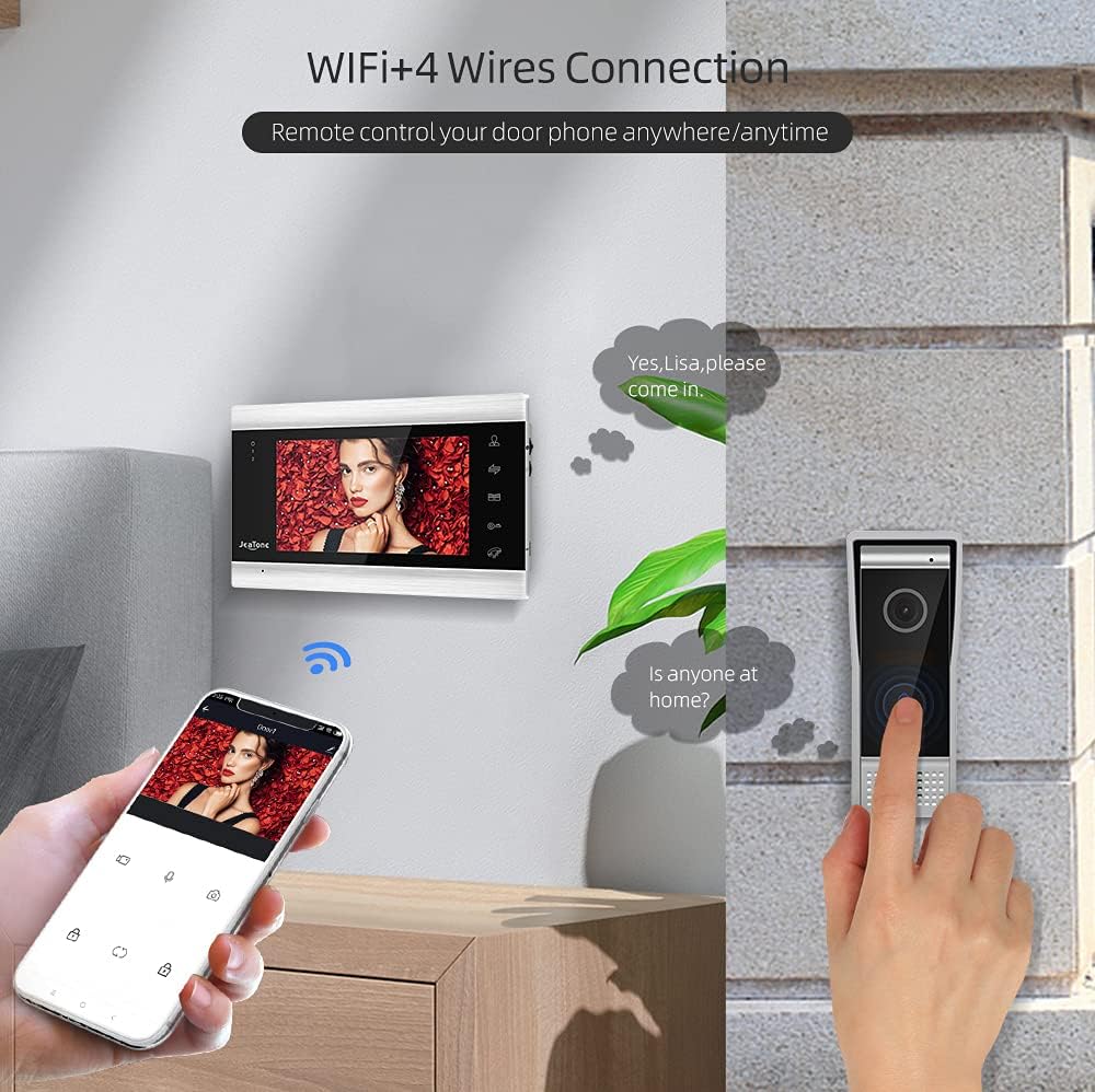 Wireless Smart IP Doorbell with Camera and Monitor, 7 Inch, 32GB SD Card, Night Vision V415