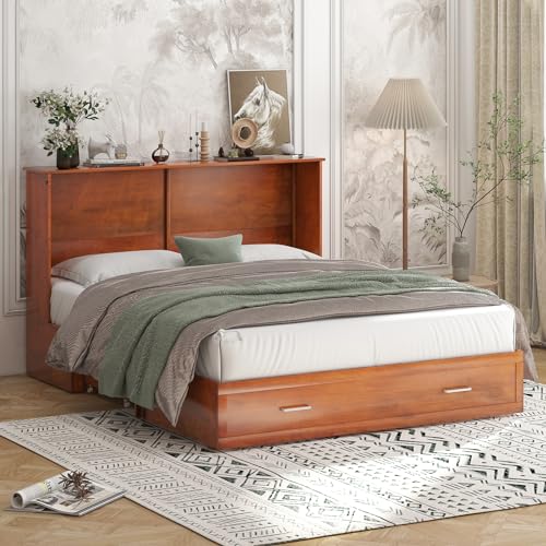 Queen Murphy Bed with Charging Station and Storage Drawers White P130