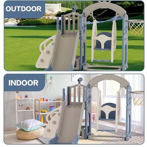 Gray 6 in 1 Toddler Slide and Swing Set E5052