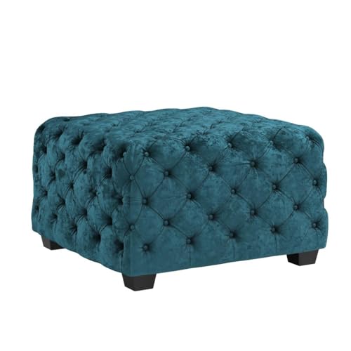 Dark Teal Velvet Ottoman N373330