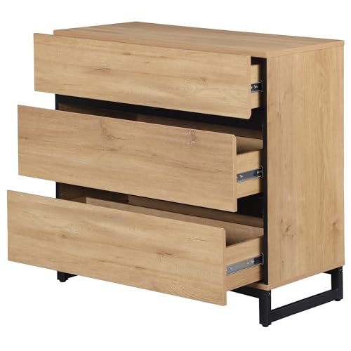 Brown Buffet Cabinet with 3 Drawers and Metal Base G2808