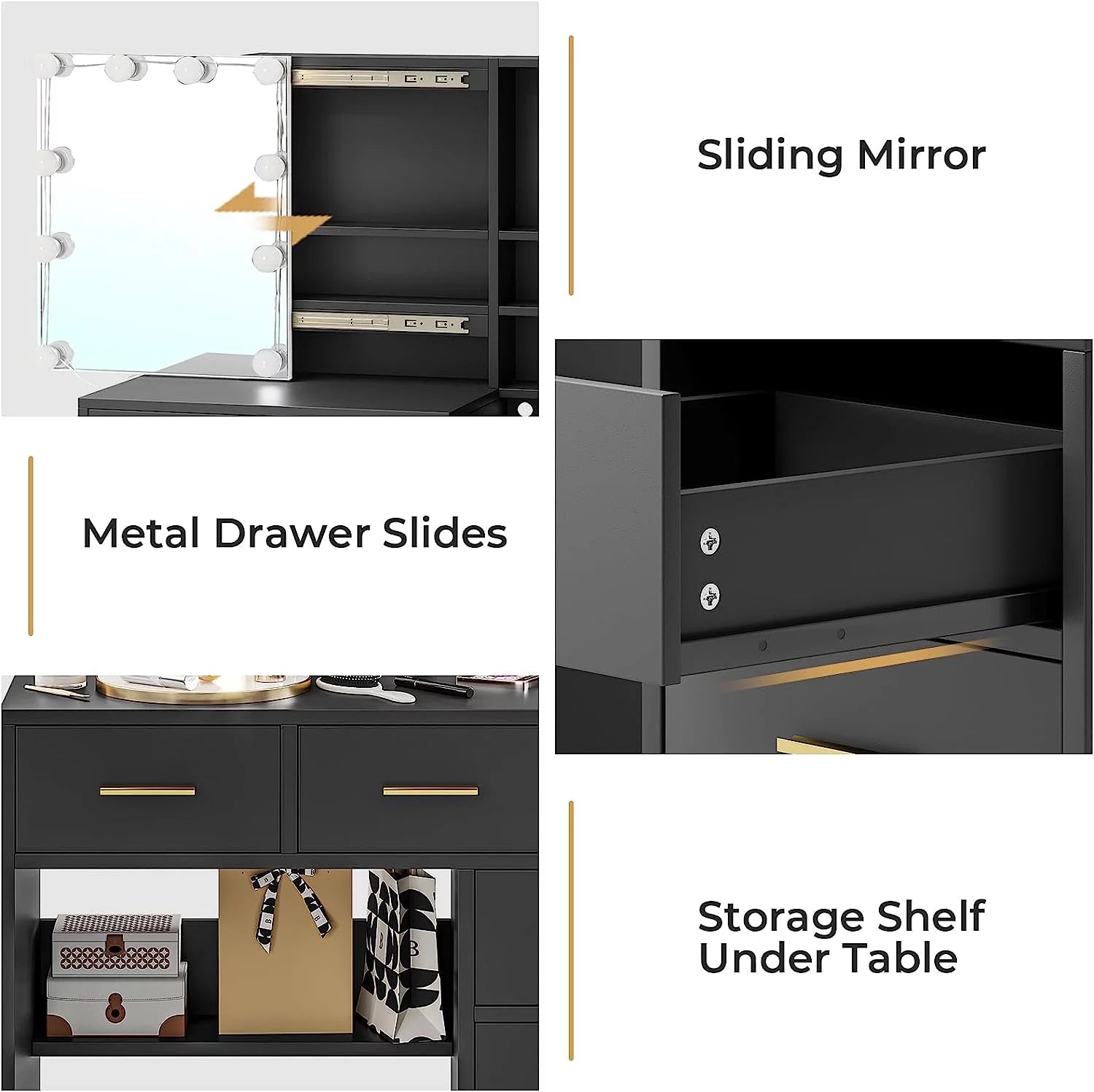 Black Vanity Table with 5 Drawers B848