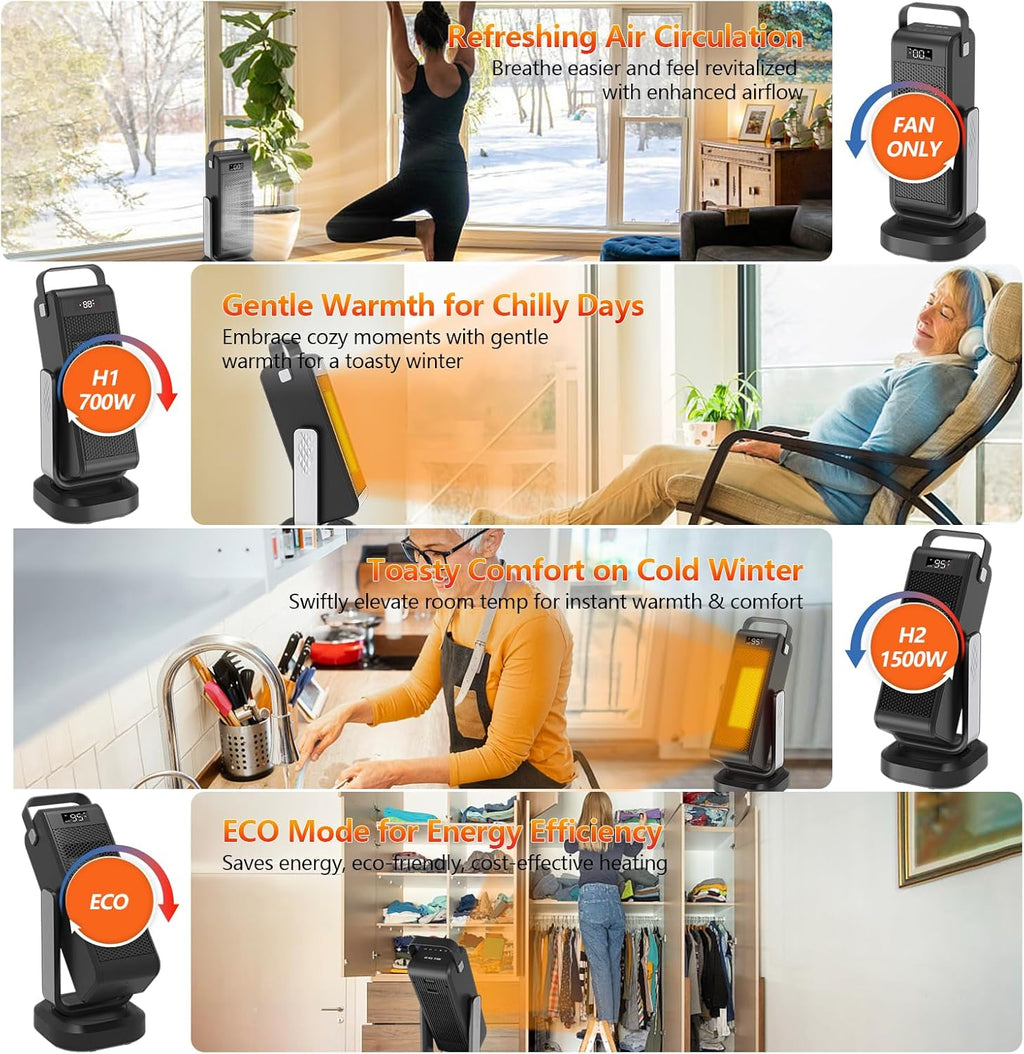 3D Oscillating Portable Electric Heater with Thermostat J881238