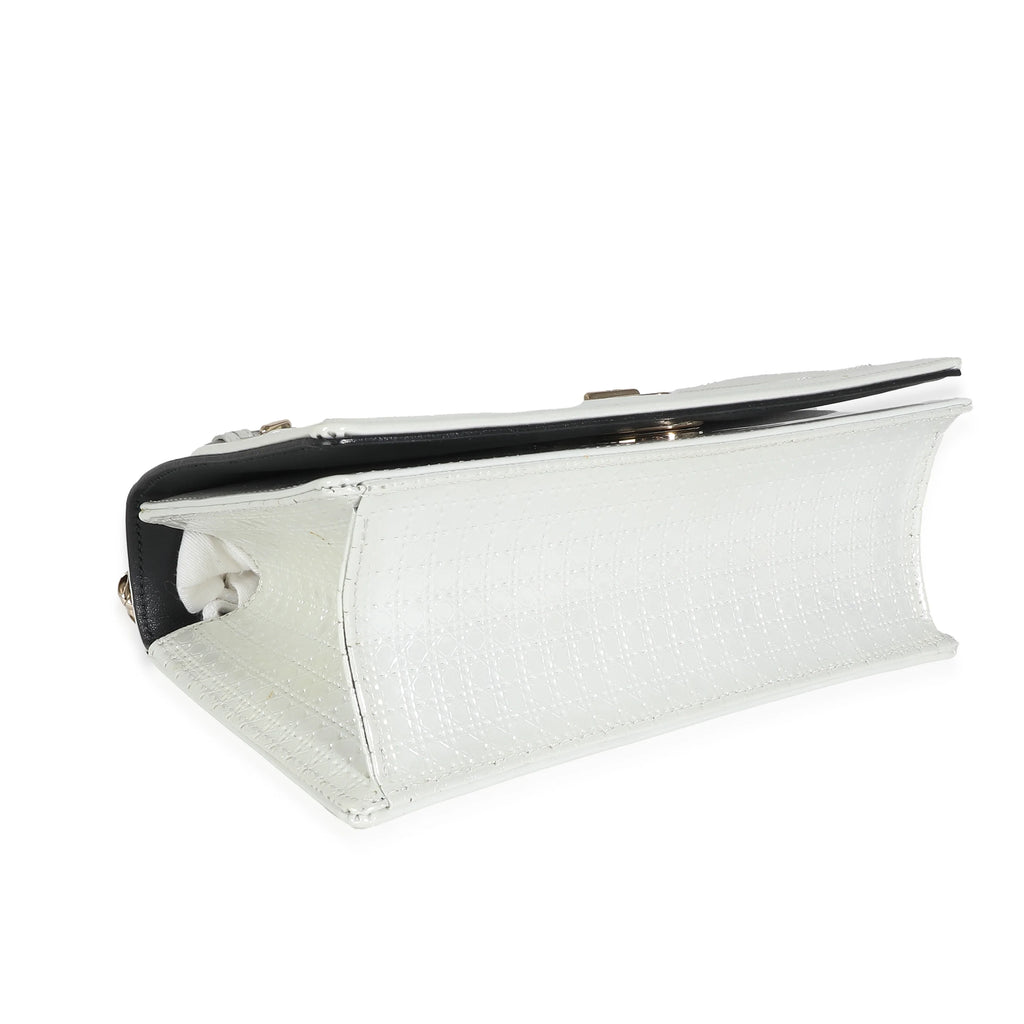 White Micro Cannage Patent Small Flap Bag V5602