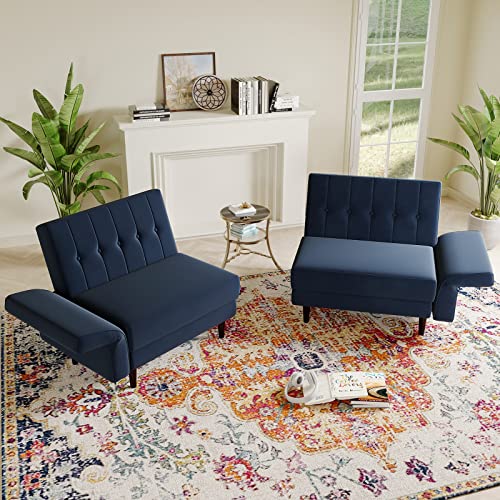 Navy Blue Velvet Memory Foam Futon Sofa M6530
