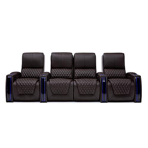 Top Grain Leather Power Recliner with Power Headrests and Power Lumbar (Row of 2, Brown) U3089