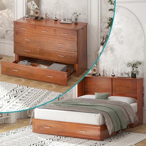 Queen Murphy Bed with Charging Station and Storage Drawers White P130