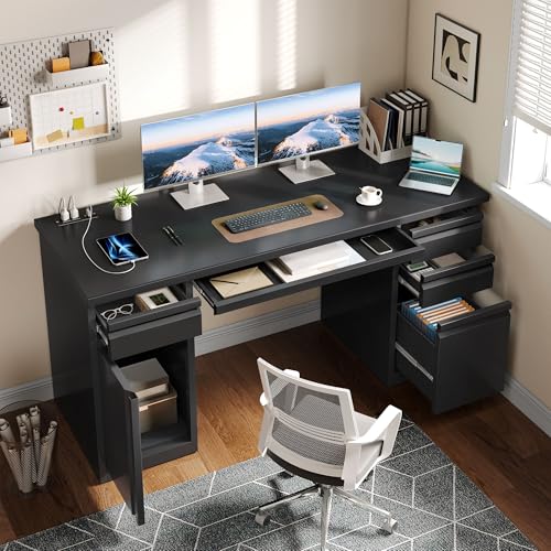 Black 57 Inch Steel Office Desk with 5 Drawers F2109