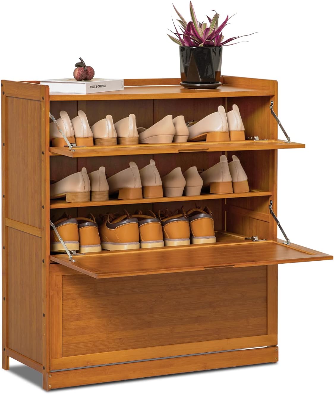 5-Tier Bamboo Shoe Organizer Shelf with Pull-Down Door (Brown) T947206
