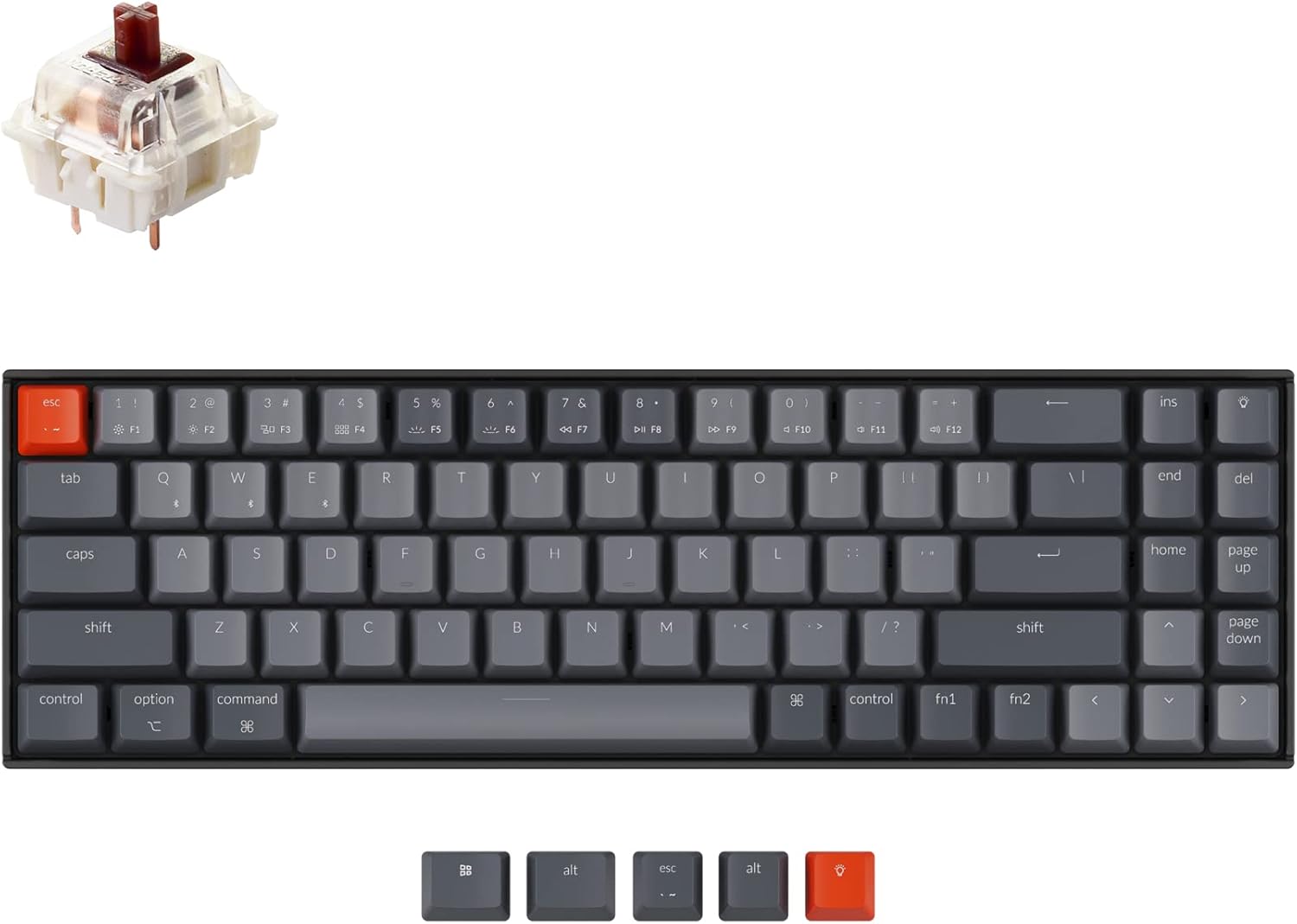 70% Layout 72 Keys Hot-Swappable Bluetooth Wireless USB Wired Mechanical Gaming Keyboard with White LED Backlight H612269