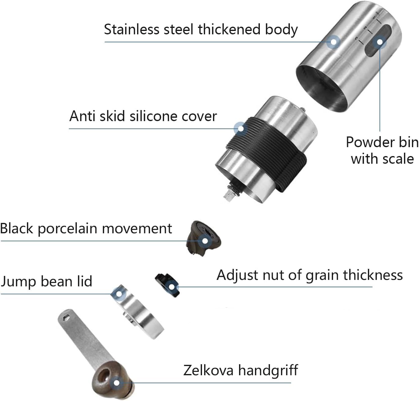 Brown Stainless Steel Manual Ceramic Burr Coffee Grinder W277
