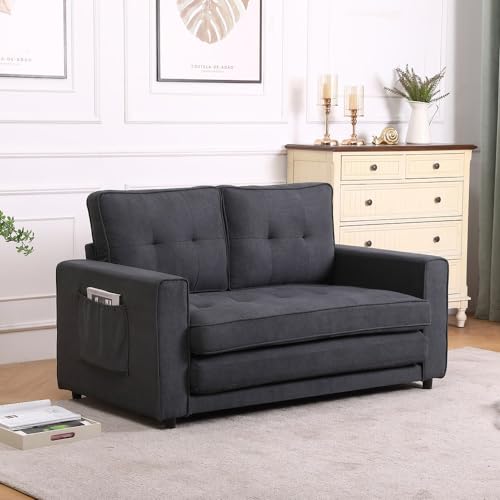 Dark Gray Upholstered Convertible Futon Sofa Bed D4639