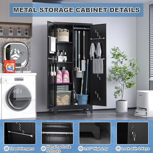 71" Metal Storage Cabinet with Lock & Hanging Rods Q7296