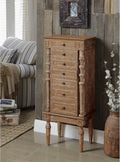 Weathered Oak Jewelry Armoire with Mirror Lid, 6 Drawers, Side Doors T6830