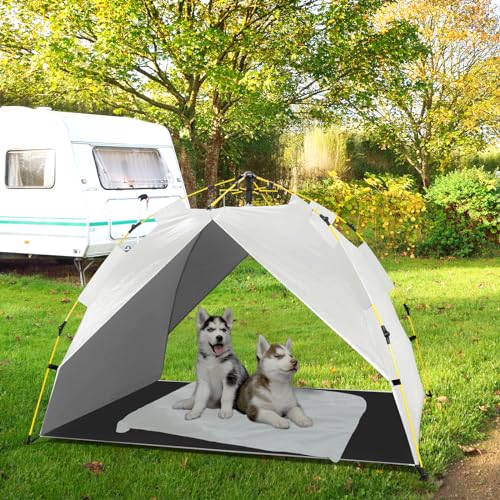 Raised Dog Bed Cot with Canopy Shade Tent & Bolster, Portable Chew-Resistance Cooling Pet Bed H71816