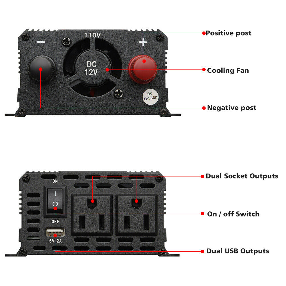 6000W Power Inverter DC 12V to 110V AC with USB Ports F5557