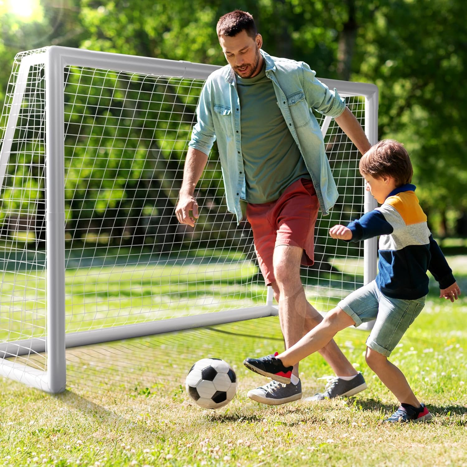 8x5ft Weatherproof PVC Soccer Goal with Carry Bag Z32537
