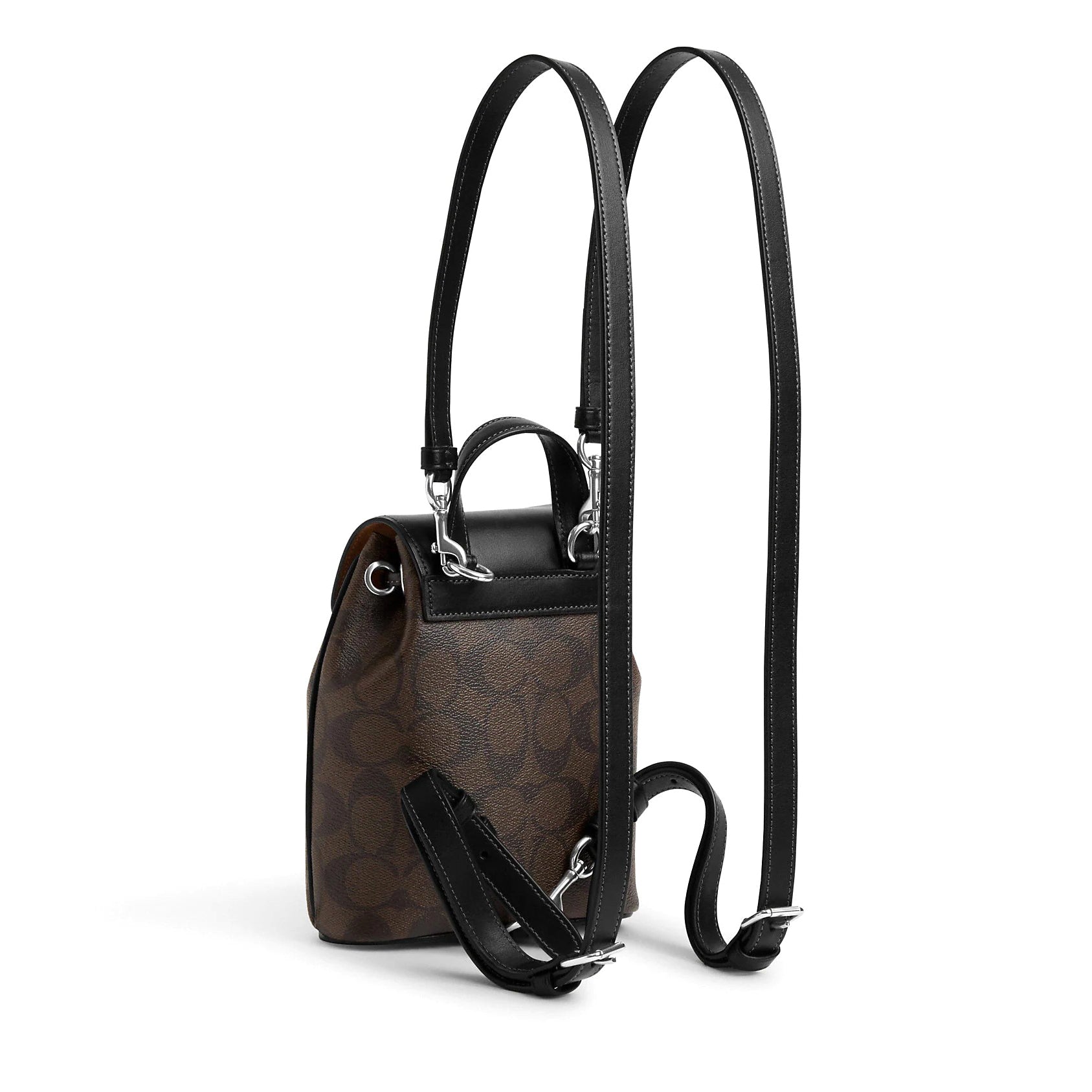 Brown Black Coated Canvas Convertible Backpack D9304