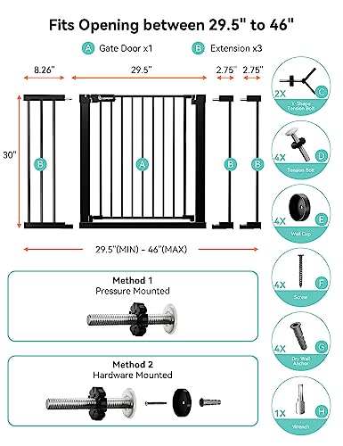Black Extra Tall Baby Gate for Stairs Doorways C72642