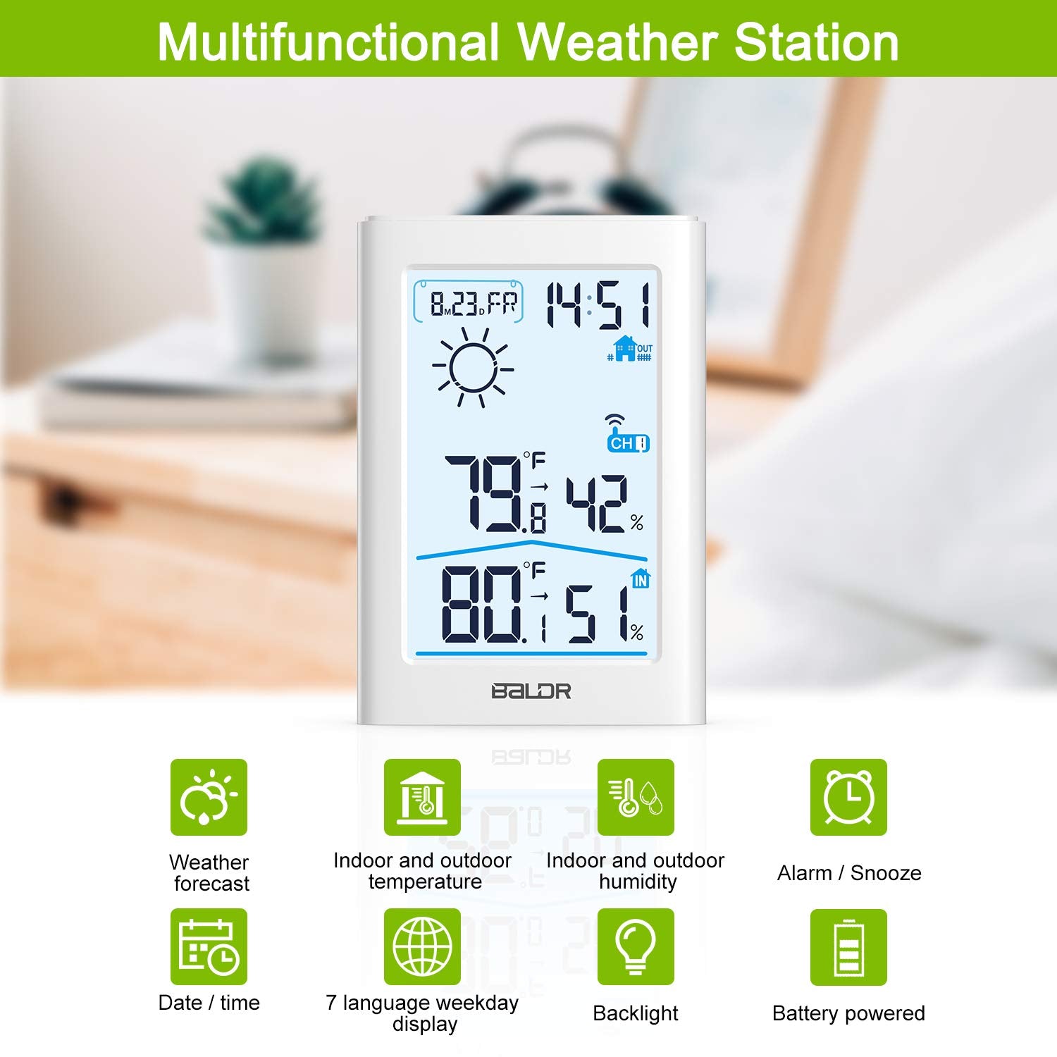 Wireless Indoor Outdoor Thermometer Hygrometer with Remote Sensor N249796