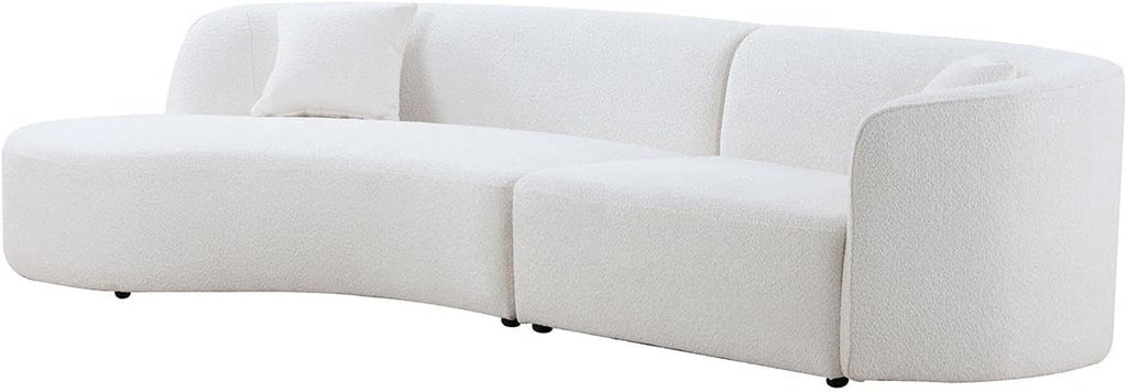 White Boucle Curved Sofa with Chaise 2 Set V253