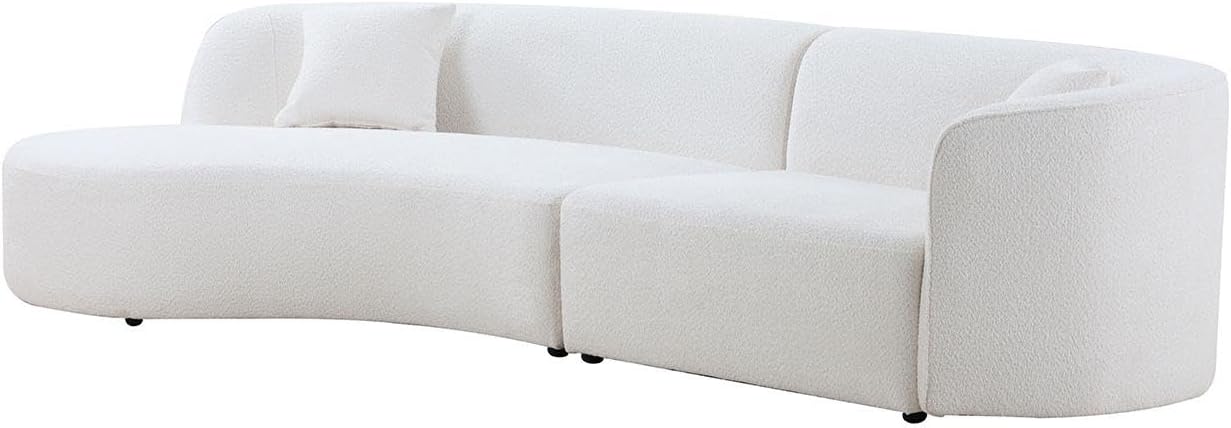 White Boucle Curved Sofa with Chaise 2 Set V253