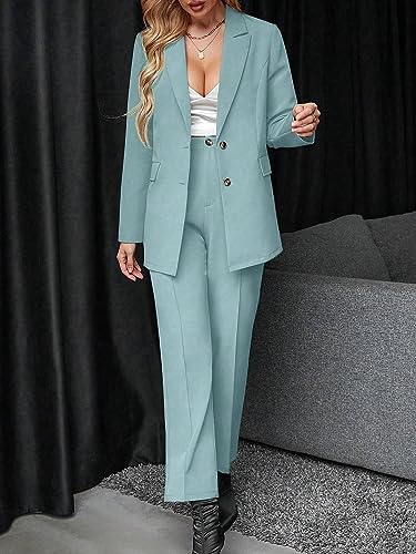 2 Piece Blazer Set Button Front Long Sleeve Blazer and Pants Solid Suits Set B870182