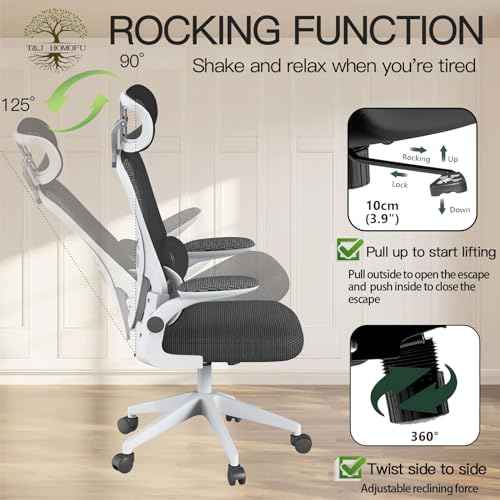 White High Back Mesh Office Chair with Adjustable Armrest K75356