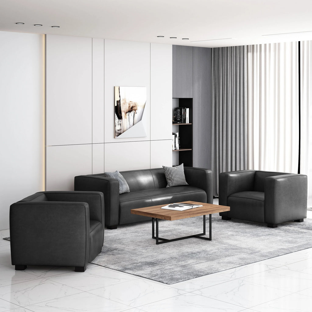 Cognac Brown Faux Leather 3 Piece Club Chair and Sofa Set Y2051
