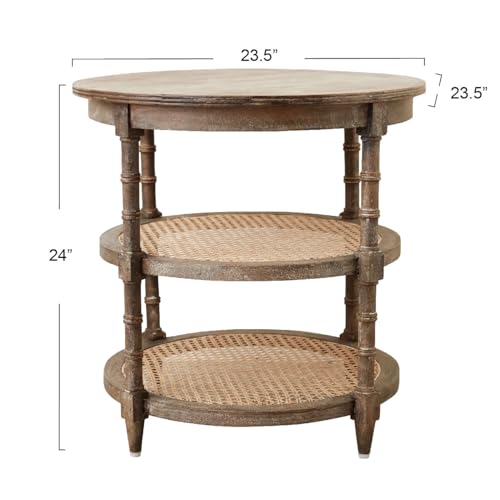 Round Mango Wood Table with 2 Cane Shelves P715642