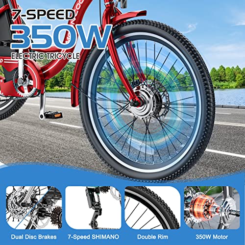 350W 36V 7 Speeds Electric Tricycle with Large Basket Q669538
