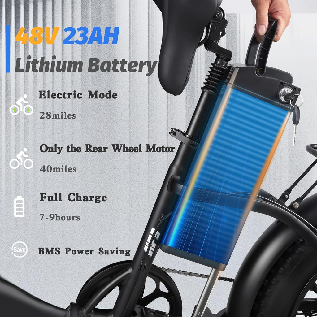 2000W Folding Electric Bike with 48V 23AH Removable Battery 20''x 4.0 Fat Tire A298