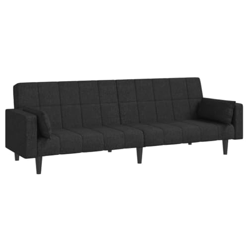 2-Seater Black Fabric Convertible Sleeper Sofa Bed with Two Pillows W50551