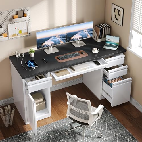 Black 57 Inch Steel Office Desk with 5 Drawers F2109