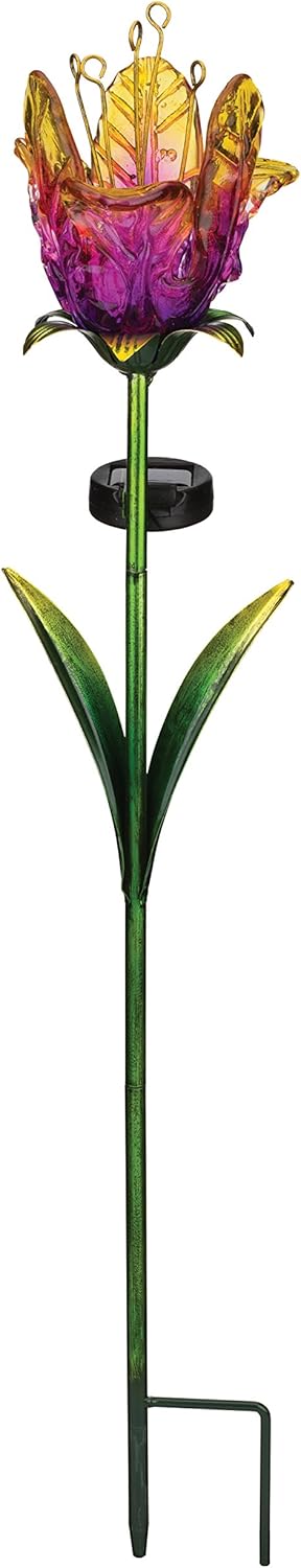 Purple Ruffled Tulip Stake Solar Light Garden Decor U379