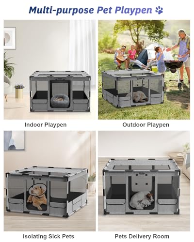 Gray 43x43x26 Inches Portable Dog Playpen with Top Cover T65543