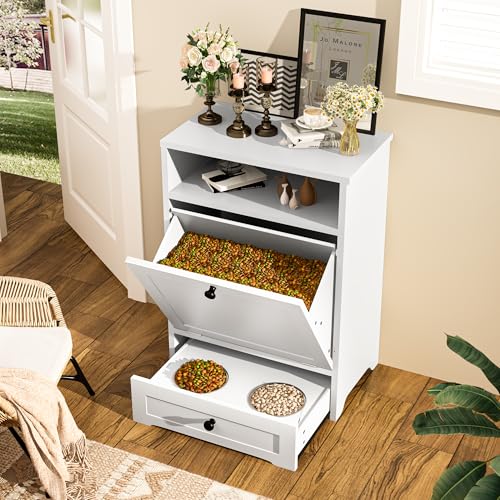Brown Pet Food Cabinet with 2 Raised Dog Bowls Z672596