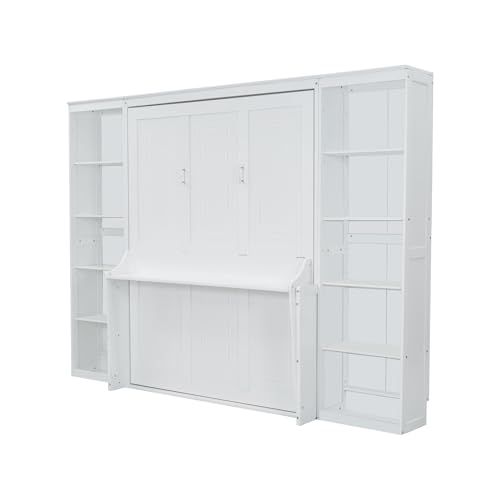 White Full Size Solid Murphy Bed with Desk and Shelves R582381