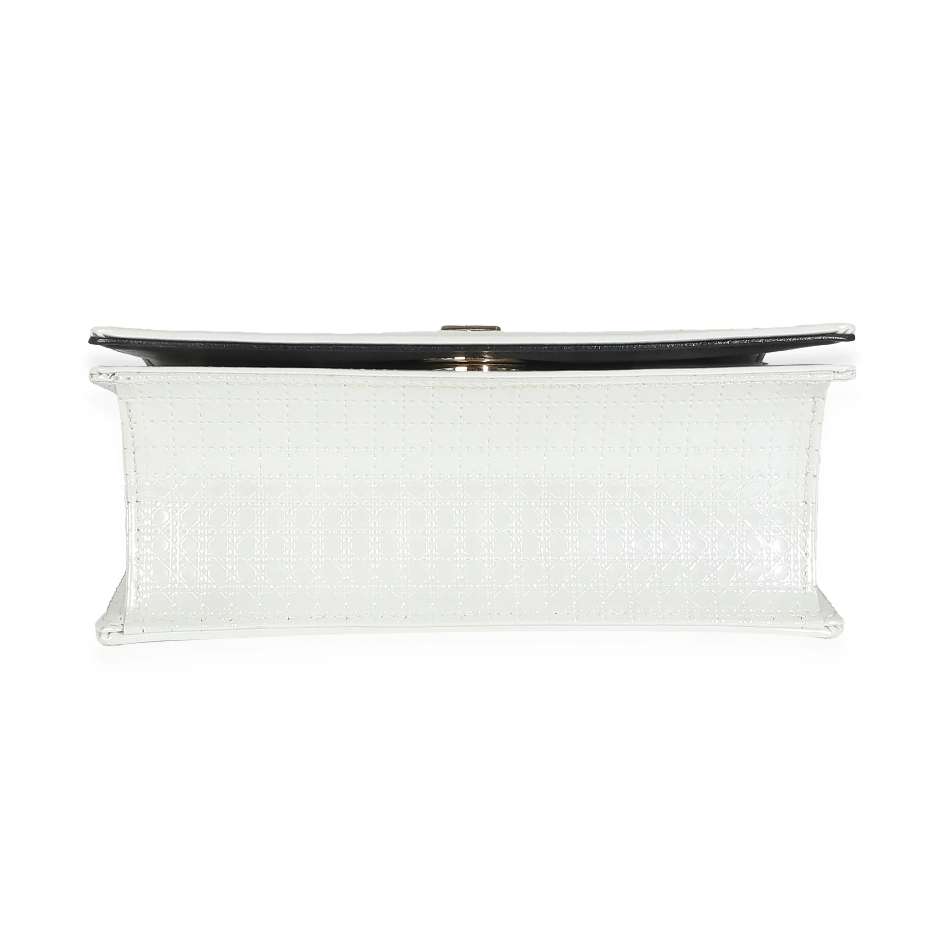 White Micro Cannage Patent Small Flap Bag V5602