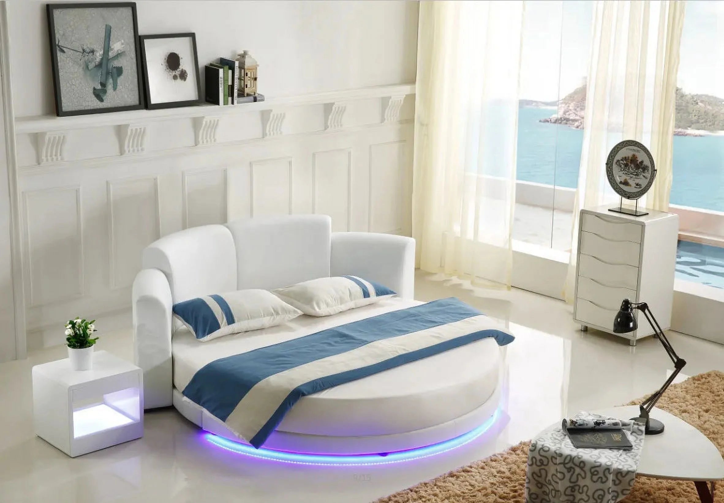 Genuine Cow Leather Bed Frame with Led Lamp A7264