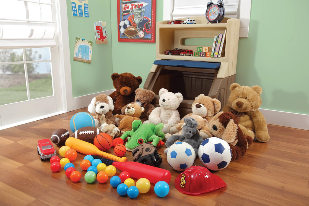 Brown and Blue 38" Tall Plastic Toddler Bookcase and Toy Storage D6521