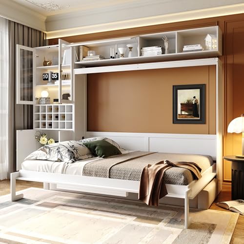 Grey Queen Size Murphy Bed with Sofa and Shelves A256126