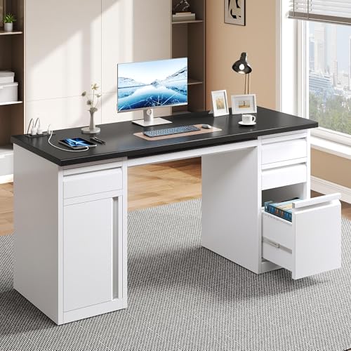 Black 57 Inch Steel Office Desk with 5 Drawers F2109