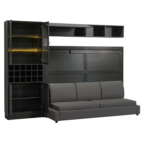 Grey Queen Size Murphy Bed with Sofa and Shelves A256126