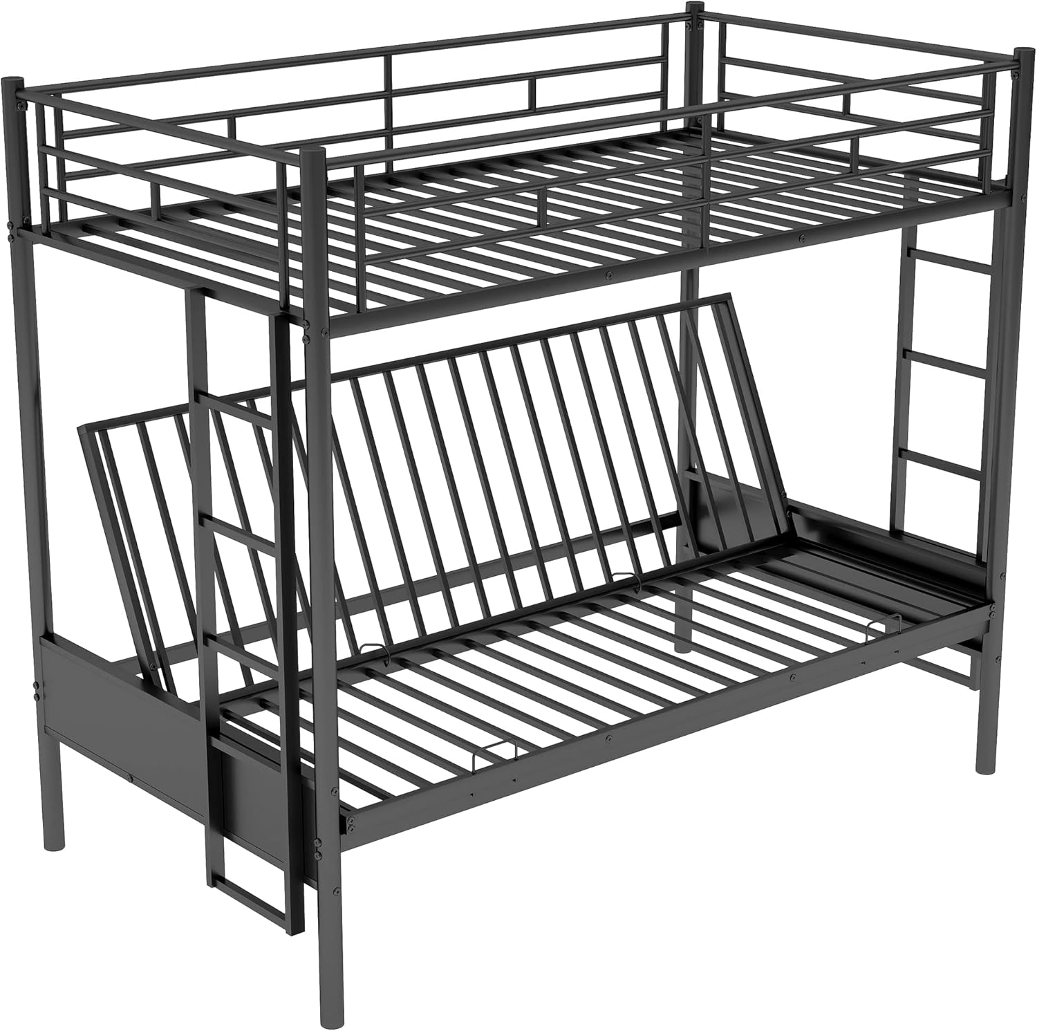 Twin Over Futon Full Bunk Bed with Metal Frame Black V3967